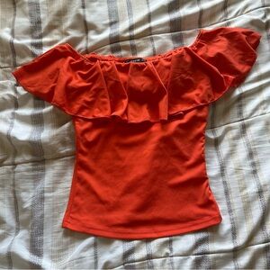 Off-Shoulder Ruffle Top in Orange